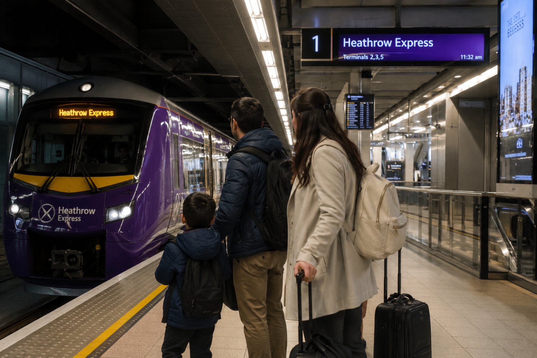 How to get from Heathrow to central London — Tube, Elizabeth Line, and Heathrow Express signage