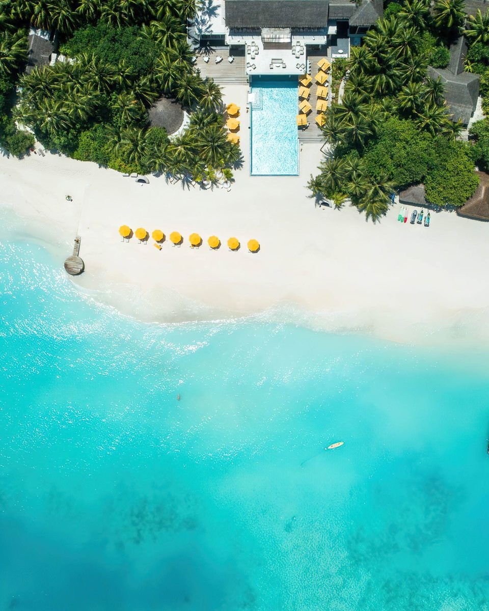 Aerial view of a luxury Maldives resort — the window seat life
