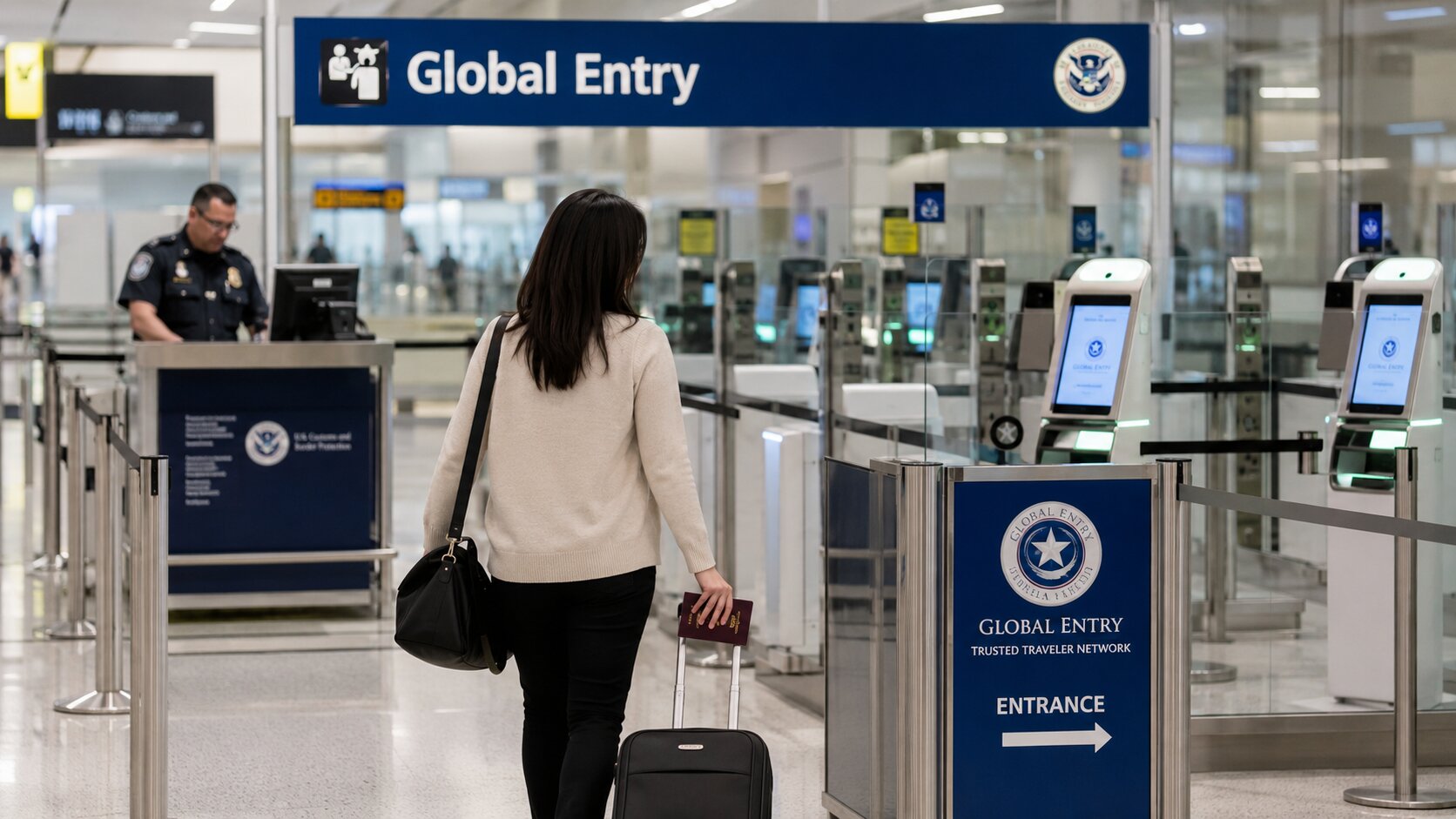 Traveler heading to the Global Entry line at the airport — new $120 Global Entry, TSA PreCheck, and NEXUS credit